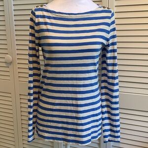 J. Crew Painter Tee Blue & White Striped Long Sleeve Boatneck Shirt sz M